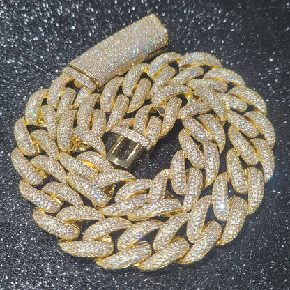 Fashion Miami Cuban Chain Iced Out 20MM Moon Necklace Full Pave Diamonds Long Buckle Bracelet Hip Hop Jewelry Necklace - DripVault