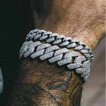 Hip Hop Iced Out Chain Women Men Cuban Bracelet High-Quality Full AAAA+ Rhinestones Miami Cuban Link Chain Bracelets Jewelry - DripVault