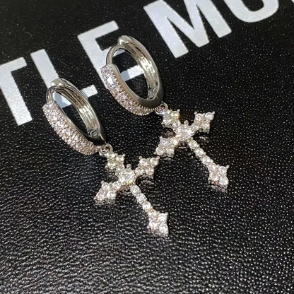2Pcs Men's Punk Cross Earrings for Women Men Classic Shiny Rhinestone Ear Buckle Earring Fashion Hiphop Party Jewelry - DripVault