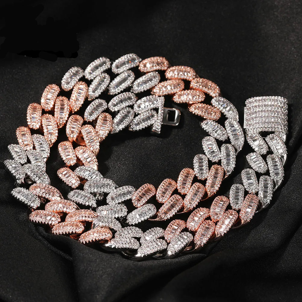 15mm Baguette Cuabn Chain Prong Setting 2 Colors Miami Choker Iced Out Chain Bling CZ Necklace Hiphop Jewelry - DripVault