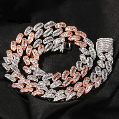 15mm Baguette Cuabn Chain Prong Setting 2 Colors Miami Choker Iced Out Chain Bling CZ Necklace Hiphop Jewelry - DripVault
