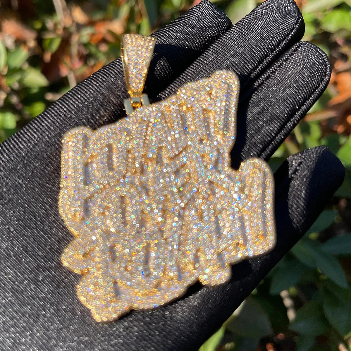 Bubble Letter New Iced Out Bling CZ Loyalty Over Royalty Pendant Necklace Cubic Zirconia Two Tone Color Charm Men HipHop Jewelry - DripVault