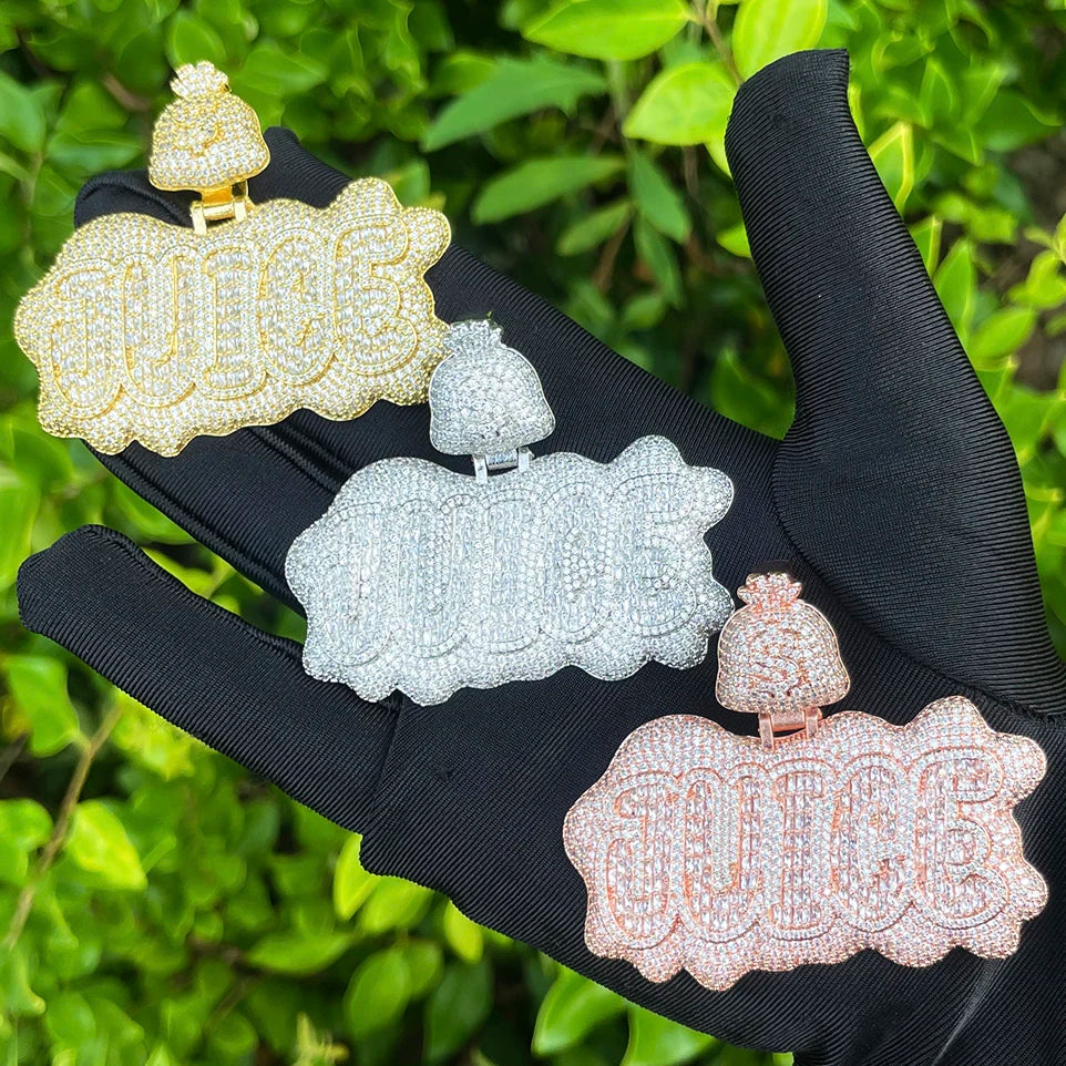 Iced Out Juice Money Bag Bail Necklace Pendant for Men Real Gold Plated AAAAA+ Cubic Zirconia Hip Hop Jewelry - DripVault