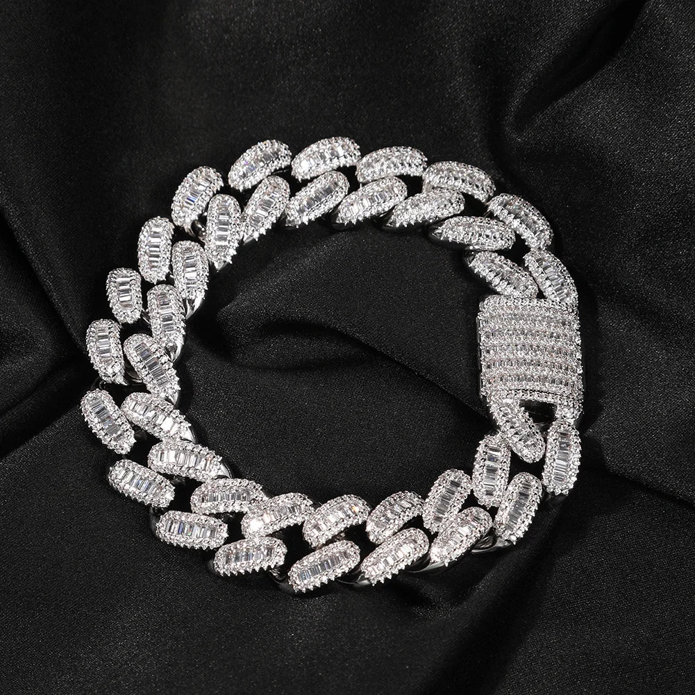 15mm Baguette Cuabn Chain Prong Setting 2 Colors Miami Choker Iced Out Chain Bling CZ Necklace Hiphop Jewelry - DripVault