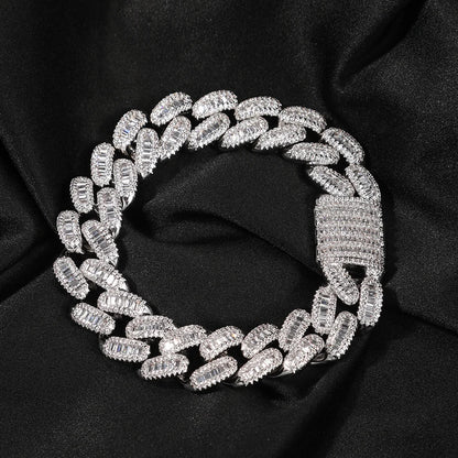 15mm Baguette Cuabn Chain Prong Setting 2 Colors Miami Choker Iced Out Chain Bling CZ Necklace Hiphop Jewelry - DripVault