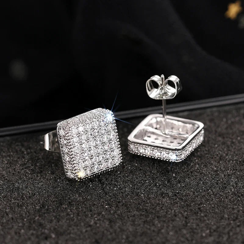 Trendy Square Stud Earrings Lady Full Bling Iced Out Brilliant CZ Jewelry Fashion Women's Earrings - DripVault