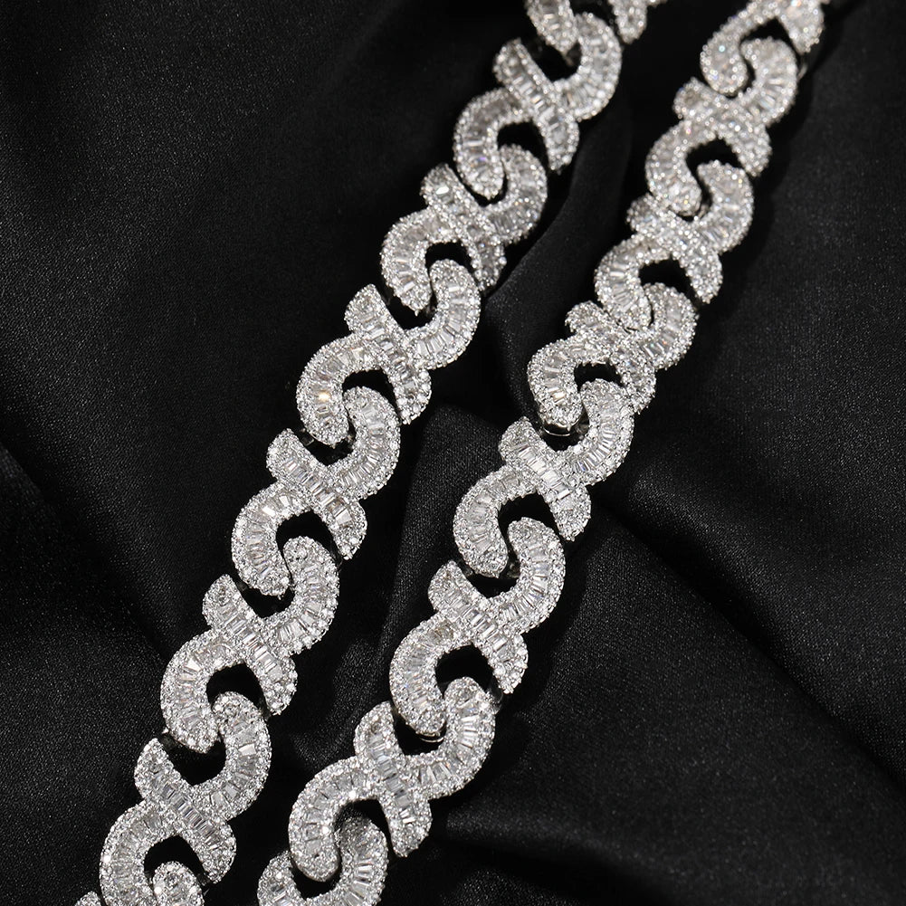 12mm Infinity Chain Baguette Cuban Necklace Cubic Zirconia Micropave Charm Jewelry Women Accessories Gifts - DripVault
