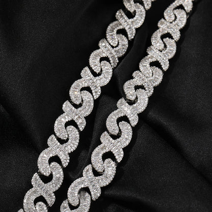 12mm Infinity Chain Baguette Cuban Necklace Cubic Zirconia Micropave Charm Jewelry Women Accessories Gifts - DripVault