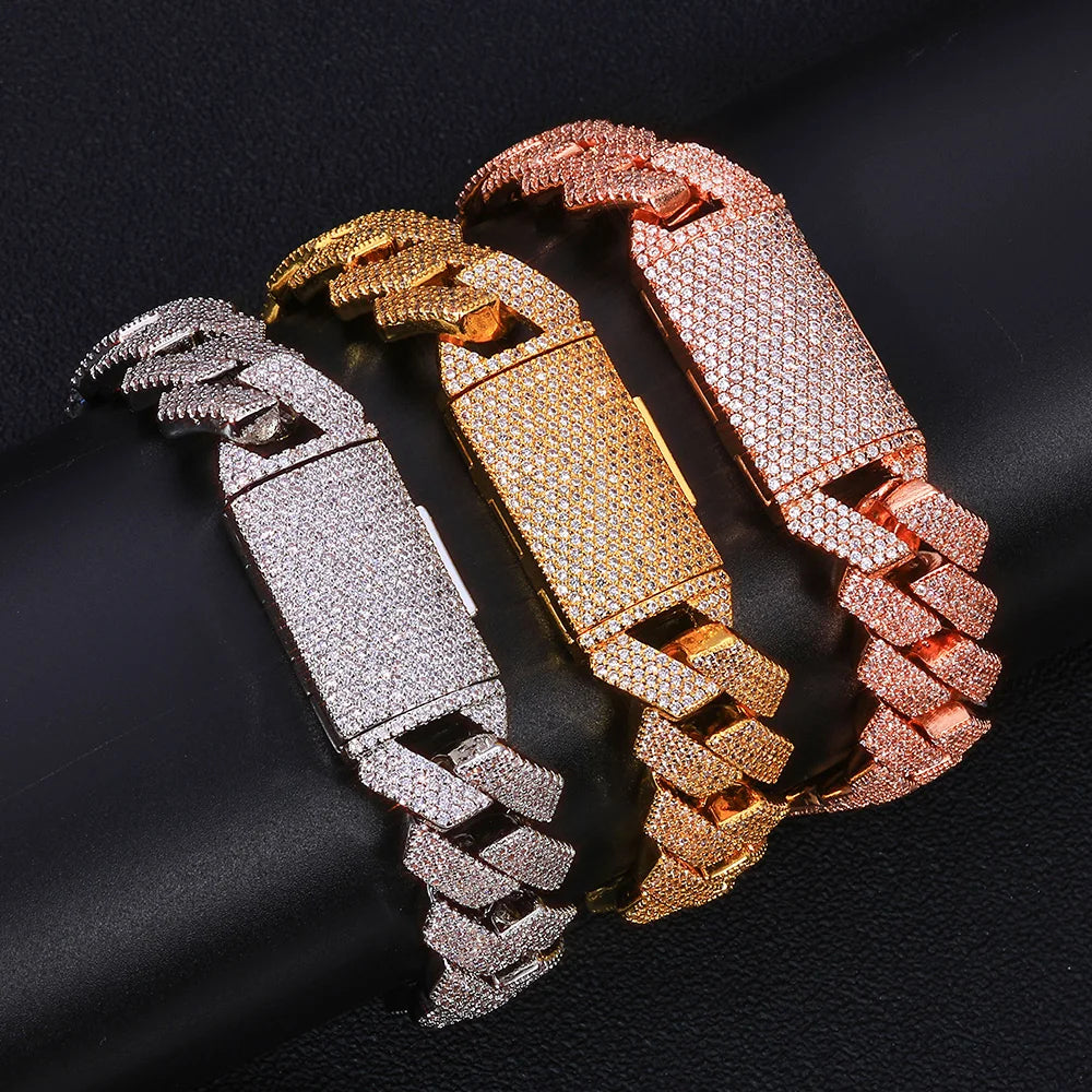 Full Diamond Cuban Necklace Hip Hop Jewelry Cube Zirconia Sparkling Diamond 15mm Brass Plated Rose Gold Jewelry - DripVault