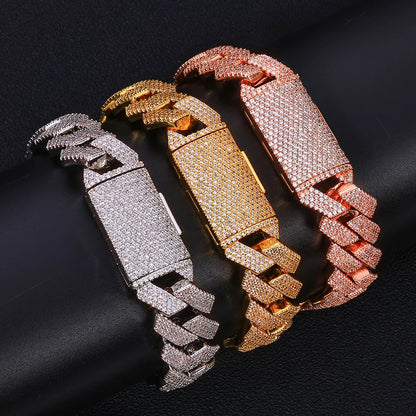 Full Diamond Cuban Necklace Hip Hop Jewelry Cube Zirconia Sparkling Diamond 15mm Brass Plated Rose Gold Jewelry - DripVault