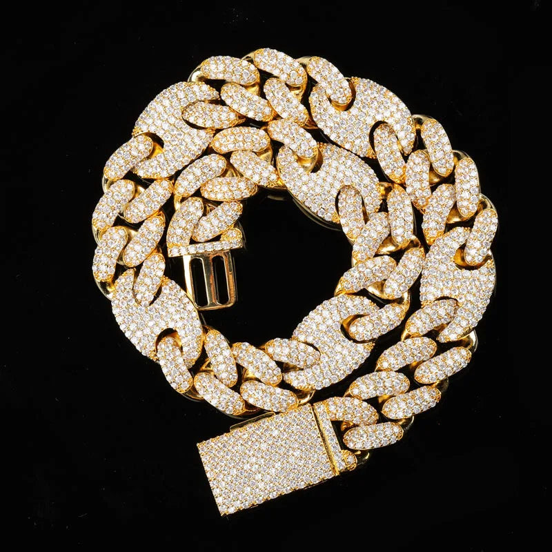 Hip Hop 5A+ CZ Stone Bling Ice Out 20mm Solid Coffee Beans Cuban Link Chain Necklaces for Men Rapper Jewelry Gold Silver Color - DripVault