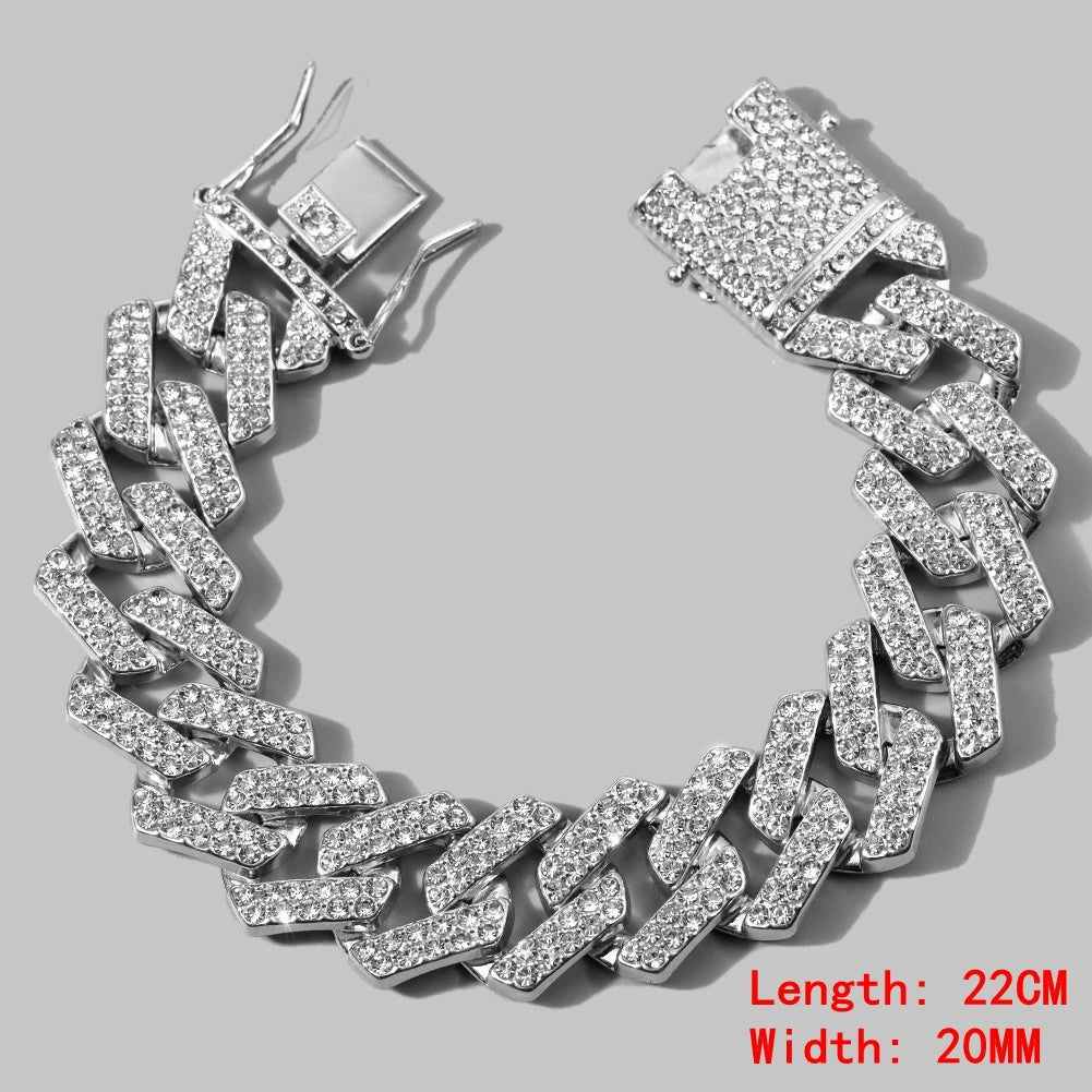 Hip Hop Iced Out Chain Women Men Cuban Bracelet High-Quality Full AAAA+ Rhinestones Miami Cuban Link Chain Bracelets Jewelry - DripVault