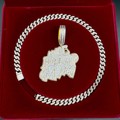 Iced Out Pedant Bread Gang Necklace for Men Cubic Zirconia Baguette Double Color Hip Hop Jewelry - DripVault