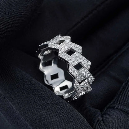 Full Moissanite Diamond Cuban Rings for Men Women 100% 925 Sterling Silver Hip Hop Double Row Eternity Band Ring - DripVault