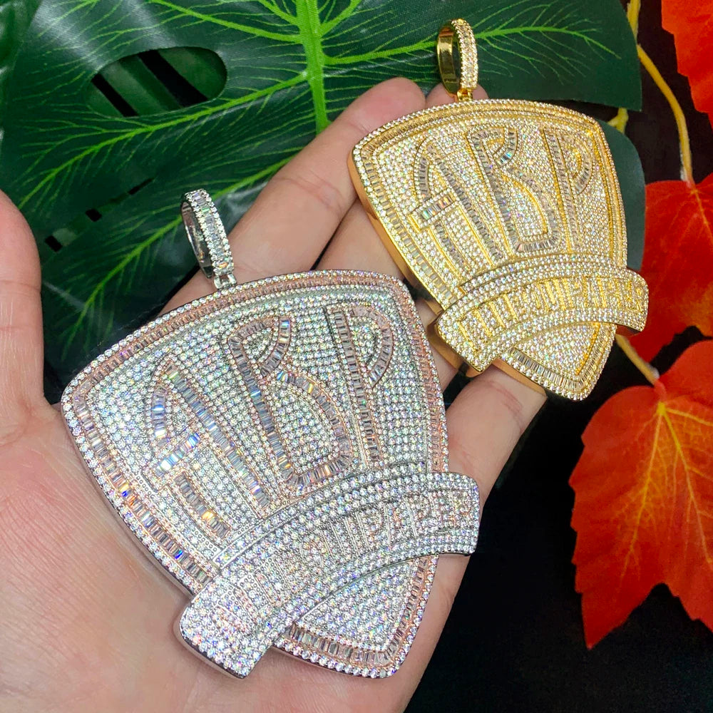 Iced Out Letter Heavy Chunk Big Pendant Necklace Bling CZ Cubic Zirconia Self Made Badge Charm Men Fashion Hip Hop Jewelry - DripVault