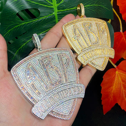 Iced Out Letter Heavy Chunk Big Pendant Necklace Bling CZ Cubic Zirconia Self Made Badge Charm Men Fashion Hip Hop Jewelry - DripVault