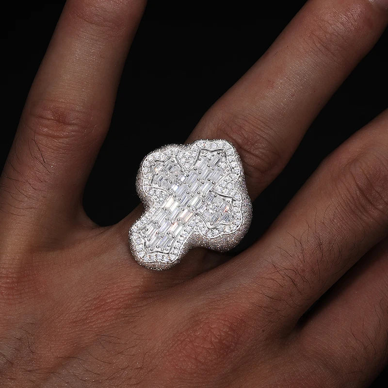 S925 Silver Rings Iced Out Baguette VVS1 Moissanite Cross Rings S925 Silver For Men Hip Hop Jewelry Men's Accessorie - DripVault