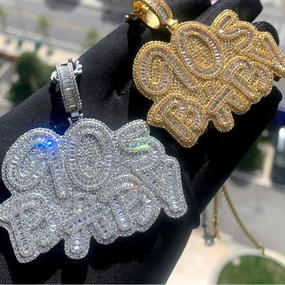 Iced Out Letter 90s Baby Prong Necklace Pendant for Men Silver Color Bling Cubic Zirconia Charm Hip Hop Jewelry - DripVault