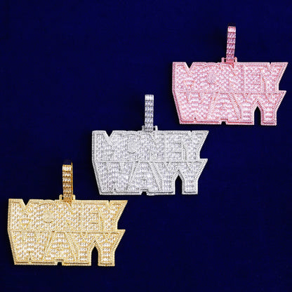Bubble Letter Iced Out Money Wayy Necklace Pendant for Men Prong Setting Real Gold Plated Hip Hop Jewelry - DripVault