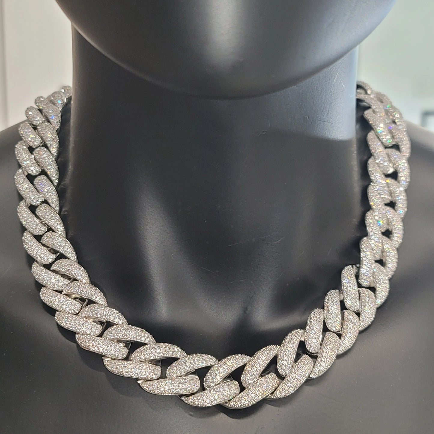 Fashion Miami Cuban Chain Iced Out 20MM Moon Necklace Full Pave Diamonds Long Buckle Bracelet Hip Hop Jewelry Necklace - DripVault