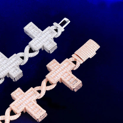 Iced Out Infinity Link Chain for Men Baguette Cross Necklace Choker Hip Hop Jewelry - DripVault