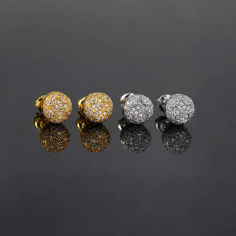 Hip Hop Hemispherical Shaped Piercing Stud Earrings for Unisex Iced Out Zirconia Chunky Punk Rapper's Earring Jewelry - DripVault