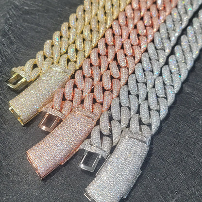 Fashion Miami Cuban Chain Iced Out 20MM Moon Necklace Full Pave Diamonds Long Buckle Bracelet Hip Hop Jewelry Necklace - DripVault