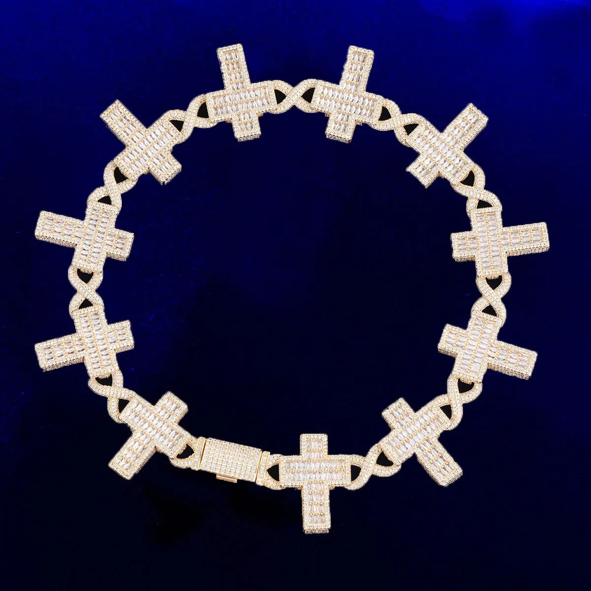 Iced Out Infinity Link Chain for Men Baguette Cross Necklace Choker Hip Hop Jewelry - DripVault