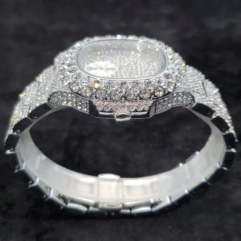 Luxury Diamond Watch Men Hip Hop Street Petek Style Date Display Quartz Timepiece Iced Out Party Jewelry Wristwatch - DripVault