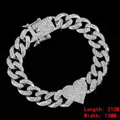 Hip Hop Iced Out Chain Women Men Cuban Bracelet High-Quality Full AAAA+ Rhinestones Miami Cuban Link Chain Bracelets Jewelry - DripVault