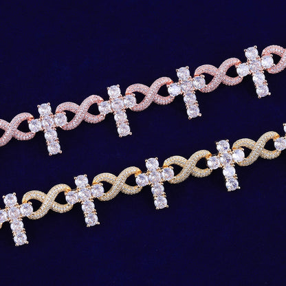 Iced Out Infinity Cross Bracelet Choker for Women Micro Pave Real Copper Hip Hop Jewelry - DripVault