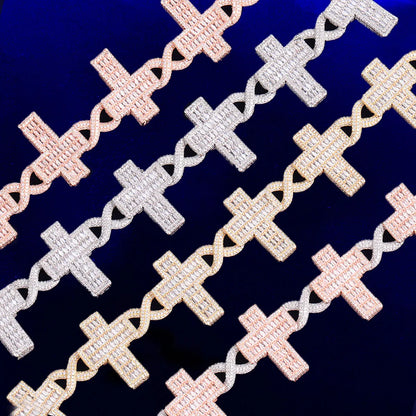 Iced Out Infinity Link Chain for Men Baguette Cross Necklace Choker Hip Hop Jewelry - DripVault