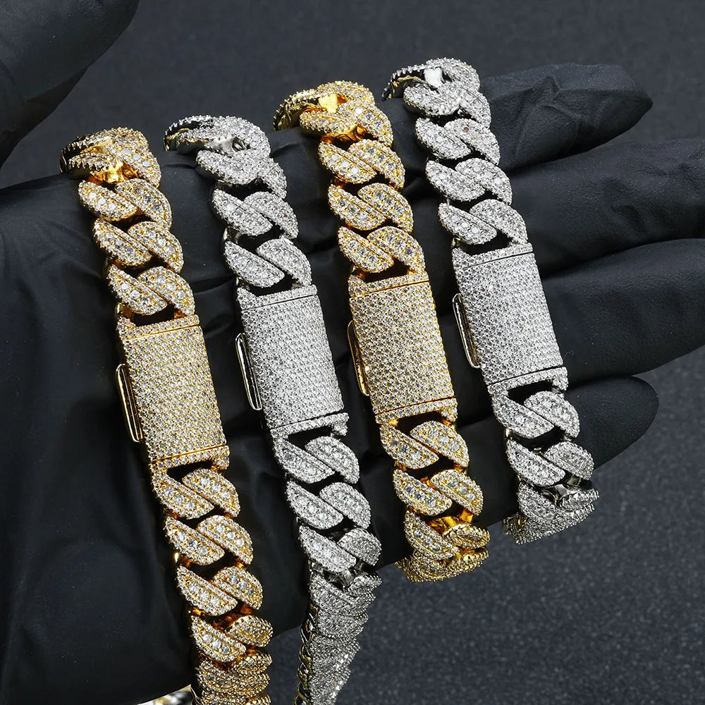 14mm Moissanite Cuban Diamond Chain Hip Hop Cuban Iced Out Chain For Men 925 Sterling Silver VVS Jewelry Necklace - DripVault