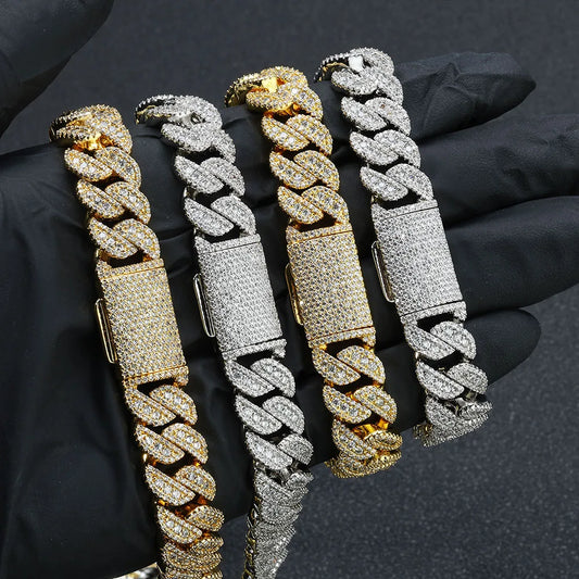 14mm Moissanite Cuban Diamond Chain Hip Hop Cuban Iced Out Chain For Men 925 Sterling Silver VVS Jewelry Necklace - DripVault