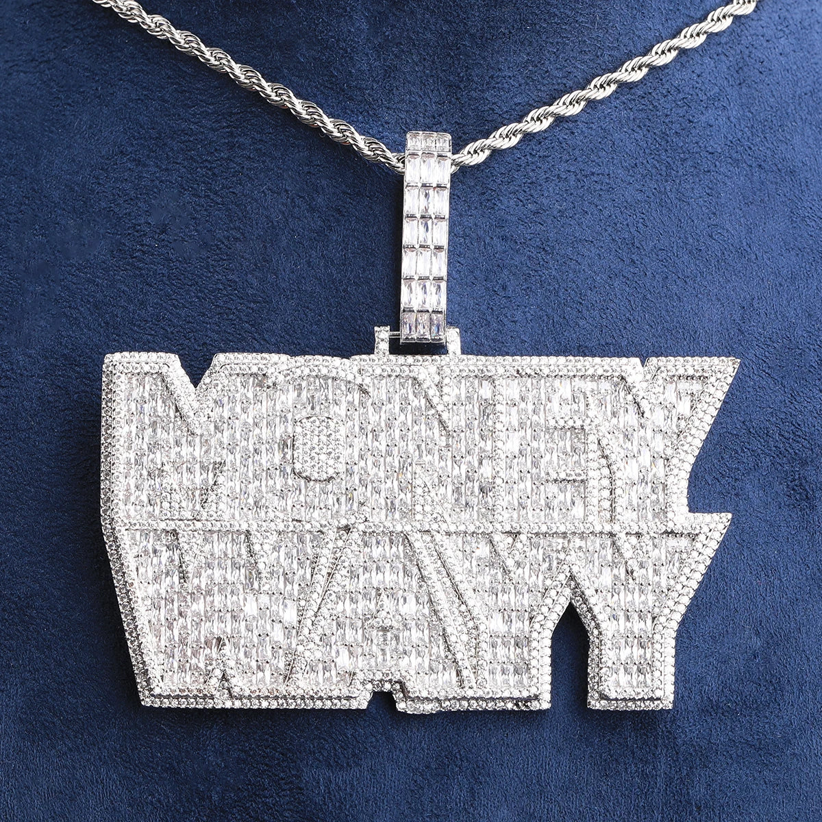 Bubble Letter Iced Out Money Wayy Necklace Pendant for Men Prong Setting Real Gold Plated Hip Hop Jewelry - DripVault