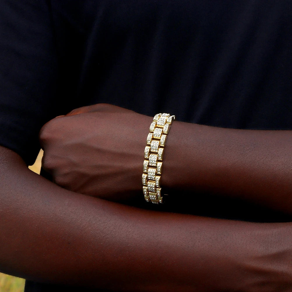 Hip Hop Iced Out Chain Women Men Cuban Bracelet High-Quality Full AAAA+ Rhinestones Miami Cuban Link Chain Bracelets Jewelry - DripVault