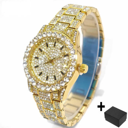 Hot Fashion Gold Watches Women Luxury Stainless Steel Elegant Iced Diamond Jewelry Quartz Wristwatch Ladies - DripVault