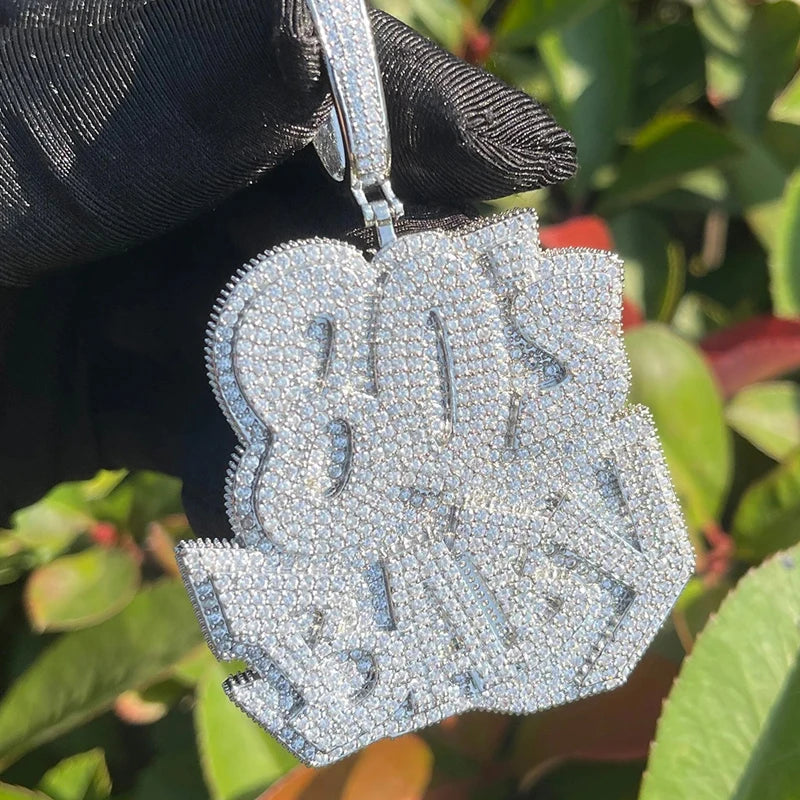 Hip Hop AAAAA+ CZ Stone Paved Bling Iced Out 80s BABY Pendants Necklaces for Men Rapper Jewelry Rose Silver Color - DripVault