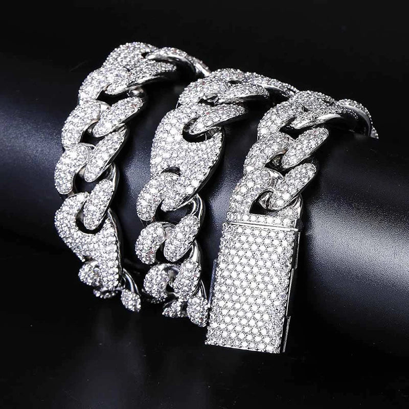 Hip Hop 5A+ CZ Stone Bling Ice Out 20mm Solid Coffee Beans Cuban Link Chain Necklaces for Men Rapper Jewelry Gold Silver Color - DripVault