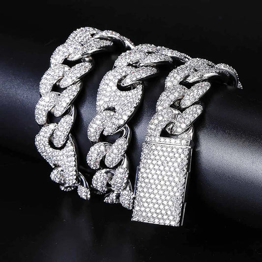 Hip Hop 5A+ CZ Stone Bling Ice Out 20mm Solid Coffee Beans Cuban Link Chain Necklaces for Men Rapper Jewelry Gold Silver Color - DripVault