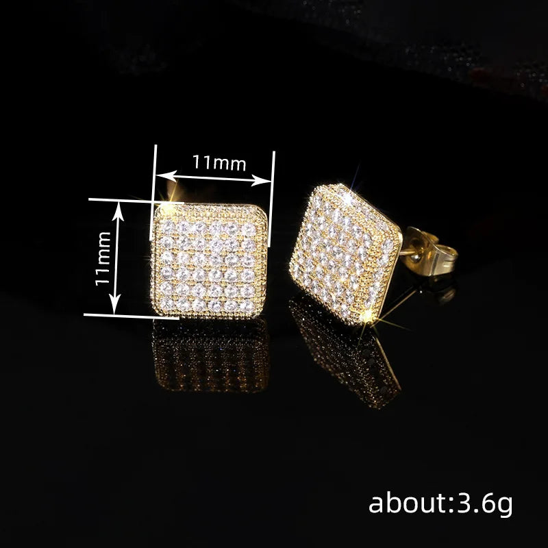Trendy Square Stud Earrings Lady Full Bling Iced Out Brilliant CZ Jewelry Fashion Women's Earrings - DripVault