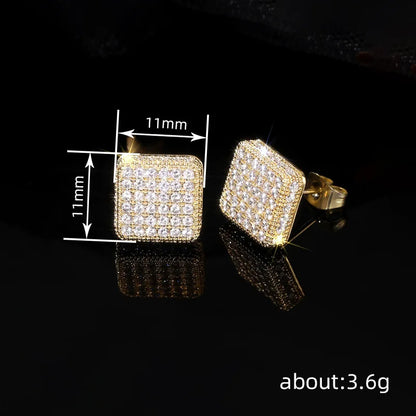 Trendy Square Stud Earrings Lady Full Bling Iced Out Brilliant CZ Jewelry Fashion Women's Earrings - DripVault