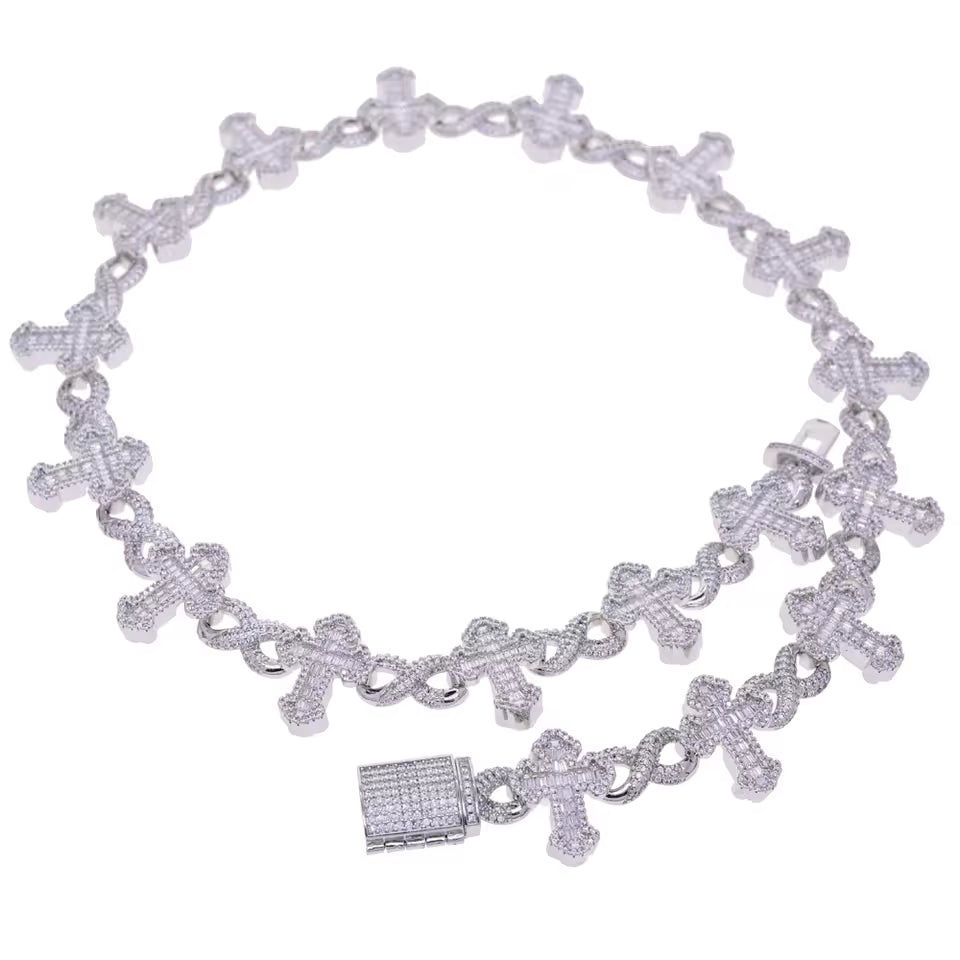 Big Wide Iced Out Infinity Cross Necklace CZ AAAAA+ Paved Hip Hop Chain - DripVault