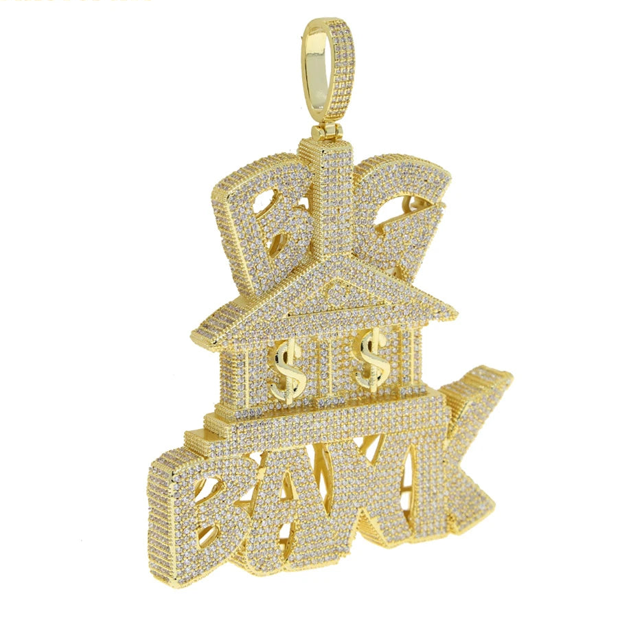 Iced Out Letter Heavy Chunk Big Pendant Necklace Bling CZ Cubic Zirconia Self Made Badge Charm Men Fashion Hip Hop Jewelry - DripVault