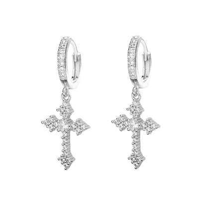 2Pcs Men's Punk Cross Earrings for Women Men Classic Shiny Rhinestone Ear Buckle Earring Fashion Hiphop Party Jewelry - DripVault