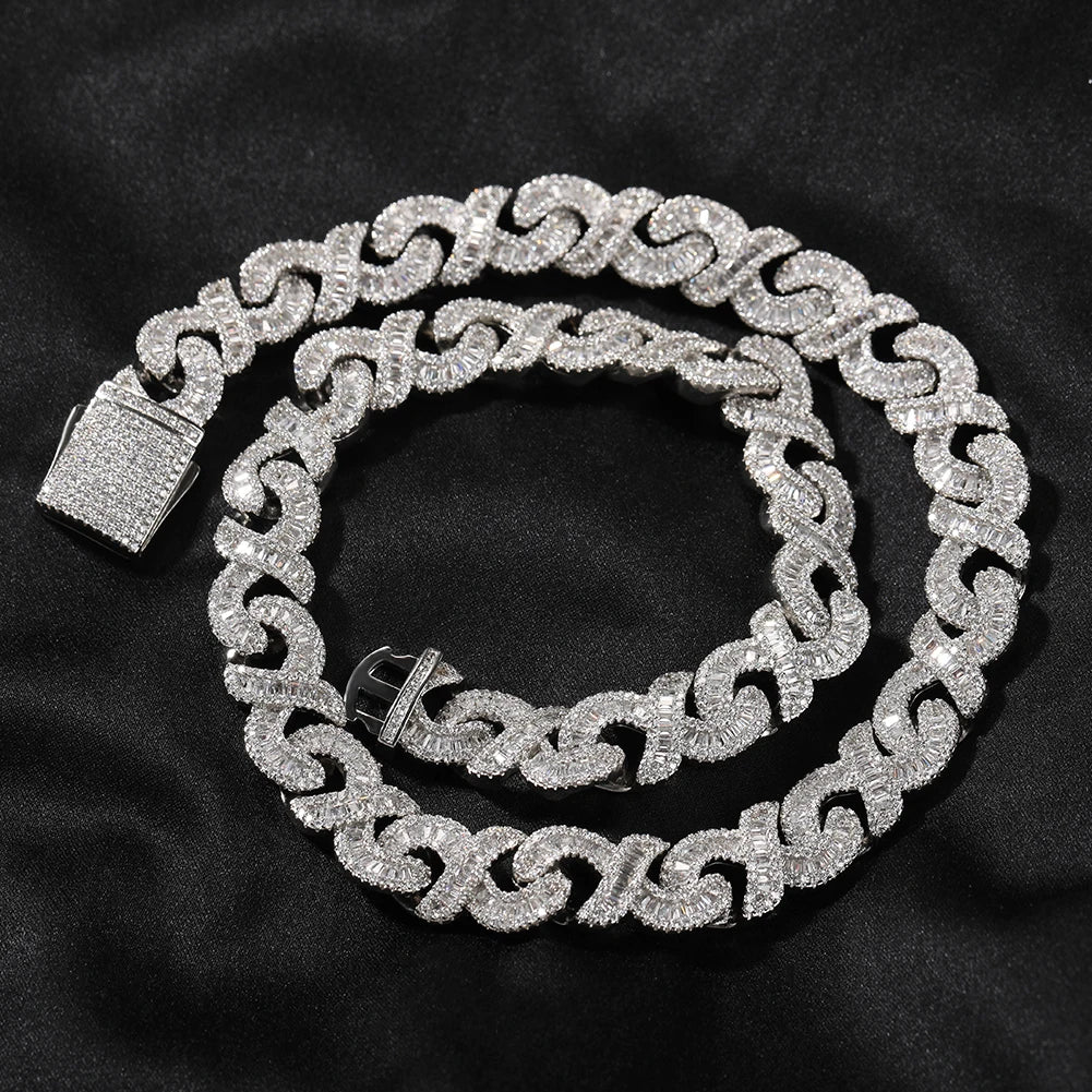 12mm Infinity Chain Baguette Cuban Necklace Cubic Zirconia Micropave Charm Jewelry Women Accessories Gifts - DripVault