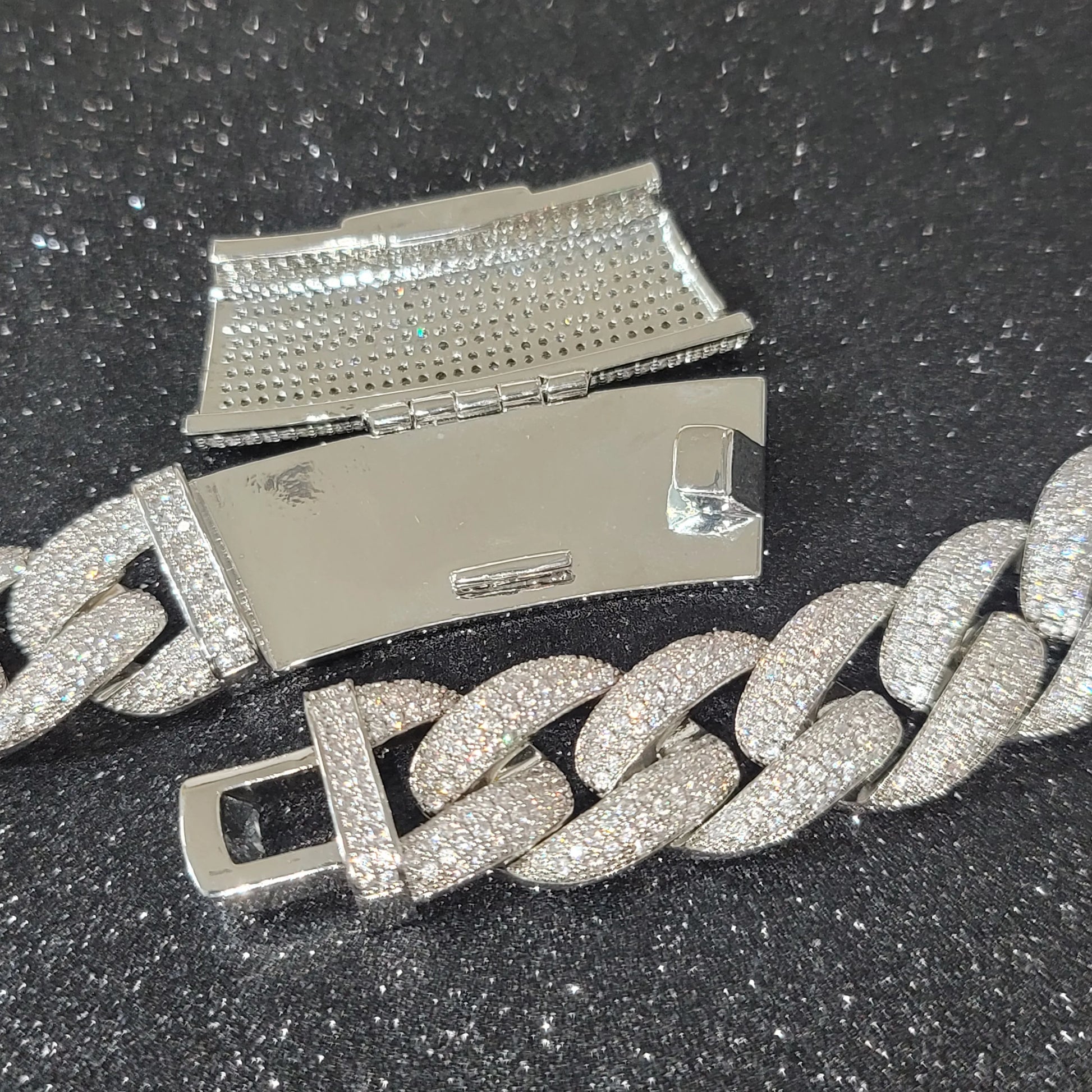 Fashion Miami Cuban Chain Iced Out 20MM Moon Necklace Full Pave Diamonds Long Buckle Bracelet Hip Hop Jewelry Necklace - DripVault