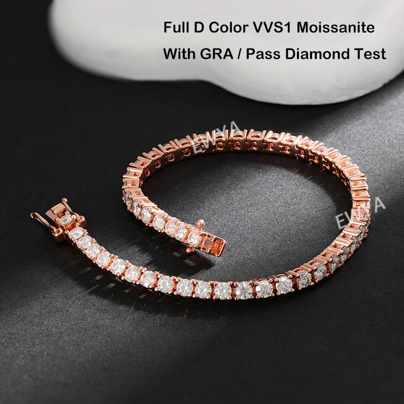 2/2.5/3/4/5/6.5mm Real Moissanite Tennis Bracelet S925 Plated 18K Rose Gold Diamond Link Bracelet Pass Diamond Tester - DripVault