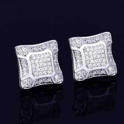 Hip Hop Claw Setting AAAAA+ Cubic Zirconia Bling Ice Out Stud Earring Male 11mm Square CZ Earrings for Men Rapper Jewelry - DripVault