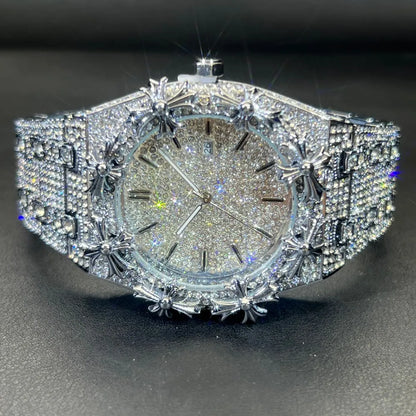 Men's Watches Thorn Crown Quartz Wristwatch Fashion Hip Hop Ice Crystal Watch Men Luxury Business Quartz Wristwatch - DripVault